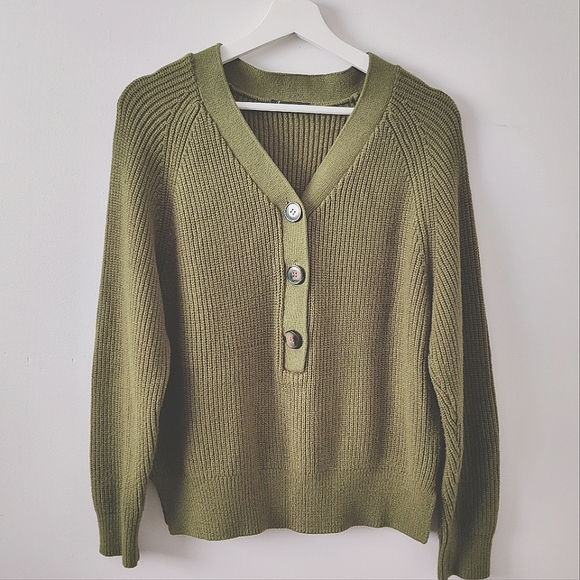 Chunky Knit Green Sweater size Large - Picture 1 of 10